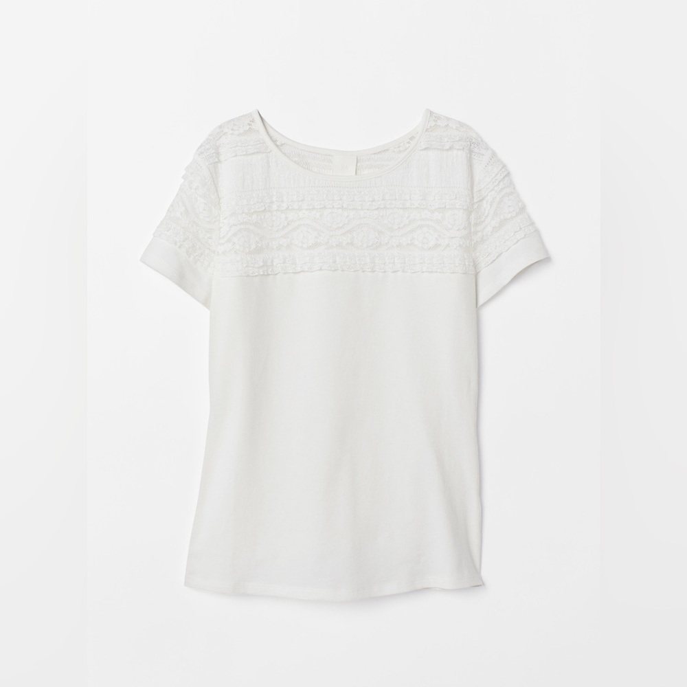 NWT H&M Short Sleeve Tee with Lace Yolk, Size XS